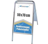 Displaylager - Soporte para carteles, plata, acero - Expo Sign 50x70 cm | Caballete bifacial expositor publicitario | Resistente a la intemperie con paneles frontales APET/acrílico