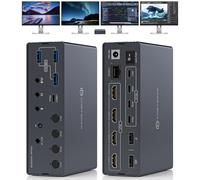 Displaylink USB C KVM Switch Docking Station,4K60Hz HDMI KVM Switch 4 PC 4 Monitores para Windows & Mac M1/M2/M3/M4,10Gbps USB C Data/1Gbps Ethernet Input, Audio/Mic con control IR y cable USBA-C a C