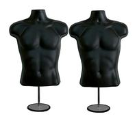 DisplayTown Paquete de 2 maniquíes Masculinos con Soporte para Vestir en Forma de Camiseta, mostrador, Espalda Hueca, Cuerpo S-M, Tallas de Ropa, Color Negro (P78B660A)