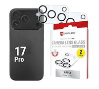 Displex Full Cover Camera Lens Glass, Compatible con iPhone 17 Pro, Cristal protector de cámara, 10H, montaje rápido, 2 unidades (CamGlass All In-One)