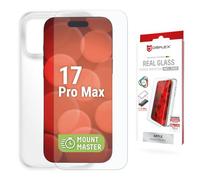 Displex Real Glass Protector de pantalla de cristal blindado + funda para Apple iPhone 17 Pro Max, cristal templado 10H, resistente a los arañazos, sin burbujas por EasyOn® MountMaster