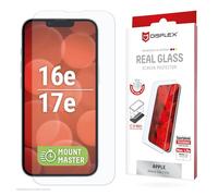Displex Real Glass - Protector de pantalla para iPhone 16e/17e (cristal transparente, incluye marco de montaje)