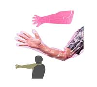 Disposable Soft Plastic Film Gloves Long Arm Veterinary Examination Artificial Insemination Glove10pcs Pink (Can be hung around the neck)