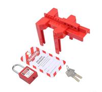 Dispositivo de bloqueo de válvula de bola ajustable con candado y etiqueta, bloqueo de válvula de agua ABS, para tuberías DN8-DN80, etiquetado de seguridad LOTO industrial para manijas de grifo, rojo