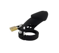 Dispositivo de Castidad masculina de silicona suave con anillo for pene de 5 tamaños, jaulas for pene, Juguetes sexuales con bloqueo de virginidad for hombres y parejas(Long Black)