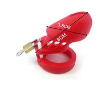 Dispositivo de Castidad masculina de silicona suave con anillo for pene de 5 tamaños, jaulas for pene, Juguetes sexuales con bloqueo de virginidad for hombres y parejas(Short Red)