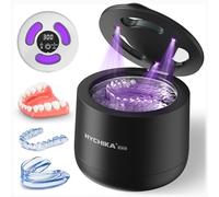 Dispositivo de limpieza por ultrasonidos con esterilización UV, 45 kHz de alta frecuencia, 4 modos de limpieza UV, depósito de limpieza de dientes de 200 ml, retenedor, rieles nocturnos, alineadores