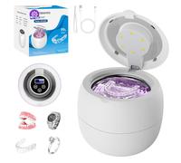 Dispositivo de limpieza ultrasónica, 48000 Hz, limpiador ultrasónico, 210 ml, dispositivo de limpieza UV automático, 6 modos, limpiador ultrasónico para dentaduras postizas