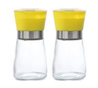 Dispositivo de molienda de acero inoxidable con tarro de vidrio para moler especias enteras, granos de café y hierbas culinarias secas en el hogar (amarillo corto)