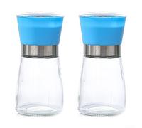 Dispositivo de molienda de acero inoxidable con tarro de vidrio para moler especias enteras, granos de café y hierbas culinarias secas en el hogar (A corto azul)