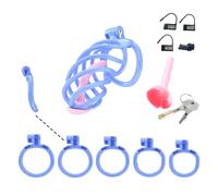 Dispositivo de pseudocastidad masculina, jaula de castidad en espiral SM para adultos (Azul, B6)
