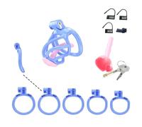 Dispositivo de pseudocastidad masculina, jaula de castidad en espiral SM para adultos (Azul, E6)