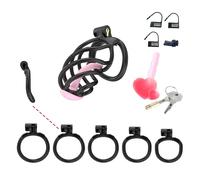 Dispositivo de pseudocastidad masculina, jaula de castidad en espiral SM para adultos (Negro, C6)