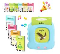Dispositivo de Tarjetas Dino-Unicornio Bilingüe Alemán/Inglés - 112 Tarjetas de Aprendizaje con 224 Palabras para Niños a Partir de 3 Años, Juguete Educativo ABC Portátil con (Azul, Material ABS)