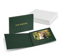 Dispositivo de video libro de 7 pulgadas con audio, memoria de 4 GB, álbum digital de tapa dura abierto para jugar, múltiples estilos y colores (NUESTRA BODA, verde)