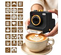 Dispositivo manual de arte latte con forma de cámara retro para café | Diseñador mecánico de patrones en espuma de leche para capuchino y chocolate caliente Negro