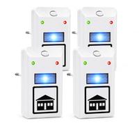 Dispositivo ultrasónico contra plagas, protección interior contra roedores e insectos, ratones, ratas, cucarachas, mosquitos, moscas, hormigas y arañas, 25 kHz, Pack de 4