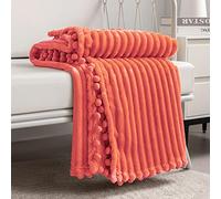 DISSA Manta de Forro Polar, tamaño 51 x 63 Pulgadas, Coral, Suave, Afelpada, esponjosa, cálida, acogedora, sofá, Cama, sofá, con Flecos de pompón, Manta de Franela