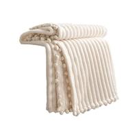 DISSA Manta de Forro Polar tamaño Individual, 51 x 63 Pulgadas, Beige, Suave, Afelpada, esponjosa, cálida, acogedora, sofá, Cama, sofá, con Flecos de pompón, Manta de Franela