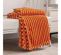 DISSA Manta de Forro Polar tamaño Individual, 51 x 63 Pulgadas, Naranja, Suave, Afelpada, esponjosa, cálida, acogedora, sofá, Cama, sofá, con Flecos de pompón, Manta de Franela