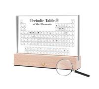 Dissyou Tabla periódica de elementos, que contiene 83 elementos reales, exhibición de tabla periódica acrílica, soporte de lámpara de marco de madera inalámbrico, fácil de leer, regalo de enseñanza