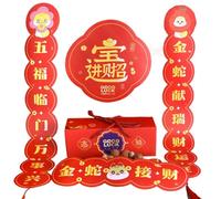 Disticos chinos,Distic de año nuevo chino - Decoración de banner magnético rojo de la suerte de Año Nuevo chino,Decoración del festival de primavera del año 2025 de la serpiente, suministros