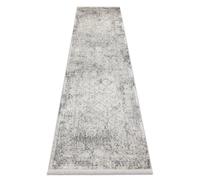 DISTIN 0200A gris / gris claro / blanca alfombra Alfombra de pasillo moderna - Rombos marco vintage flecos 80x250 cm