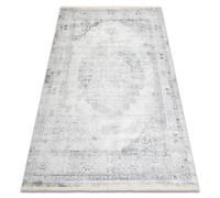 DISTIN 0201A Blanco / azul / verde claro alfombra moderna - Adorno marco vintage flecos 140x190 cm