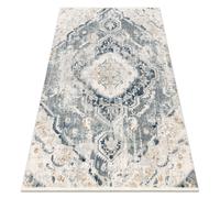 DISTIN 0816A azul / verde claro / blanco / alfombra moderna - Adorno vintage flecos 200x290 cm