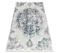 DISTIN 0820A azul marino / azul / blanca alfombra moderna - Adorno vintage flecos 140x190 cm