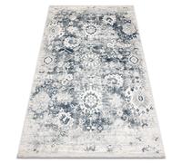 DISTIN 0822A azul marino / azul / blanca alfombra moderna - Rosetón vintage flecos 140x190 cm