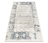 DISTIN 0843A blanca / azul marino / azul alfombra moderna - Adorno marco vintage flecos 160x230 cm