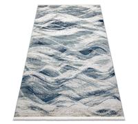 DISTIN 0849A azul marino / azul / blanca alfombra moderna - Olas vintage flecos 180x270 cm