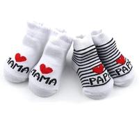 Distinct® Calcetines de algodón para bebé con texto en inglés "I Love Mama + I Love PaPa - 2 pares, multicolor, Taille unique