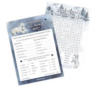 DISTINCTIVS We Can Bearly Wait Winter Baby Shower Party Games - Who Knows Mommy Best y búsqueda de palabras (paquete de 2 juegos) - 20 tarjetas