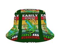 Distracted by Frogs and Mushrooms Bucket Hat Summer Beach Sun Hat Packable Unisex Print Fisherman Cap para Viajes de Vacaciones de Verano