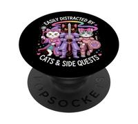 Distraído por Gatos y misiones secundarias Cute Hero Cats Geek Girls PopSockets PopGrip Adhesivo