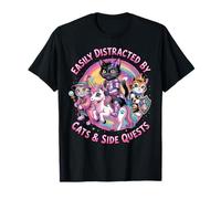 Distraído por los Gatos y Las misiones secundarias Cat Unicorn Princess RPG Camiseta