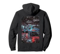 Distress Vintage JDM Race Drift Cars En El Garaje (en la Parte Trasera) Sudadera con Capucha