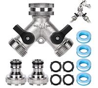 Distribuidor 2 Vias Grifo Jardin, Divisor de Manguera de 2 Vías, Grifo Doble Jardin 3/4 con Válvulas Individuales de Cierre, Válvula de Doble Salida Grifo para Lavadora