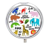 Distribuidor Animal Elefante Cocodrilo Pastillero 3 Rejillas Con Espejo Caja De Almacenamiento De Metal Redonda Portátil A De Humedad Regalo Único