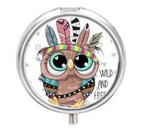 Distribuidor Búho Lindo Pastillero 3 Rejillas Con Espejo Caja De Almacenamiento De Metal Redonda Portátil A De Humedad Regalo Único