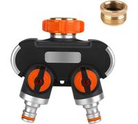 Distribuidor de 2 vías: distribuidor de agua de 3/4" y 1/2" con grifo distribuidor de agua, para conexión simultánea de dos dispositivos, ambas salidas regulables, adaptador para riego de jardín