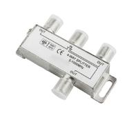 Distribuidor de 3 vías, 5-1000 MHz, con características de baja pérdida y alta calidad; ideal para señal de televisión y comunicaciones.