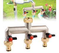 Distribuidor De 3 Vías, Distribuidor De Agua Para Grifo De 3 Vías, Distribuidor De Agua De Latón De 3/4 Pulgadas Con Conectores, Regulador De Flujo De Agua Y Bloqueable para Riego De Jardín Grande