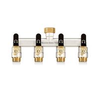 Distribuidor de 4 vías, distribuidor de agua de 4 vías, distribuidor de agua de 4 vías, distribuidor de agua de 3/4 pulgadas, niquelado macizo de gran flujo de jardín, mango de metal extendido (negro)