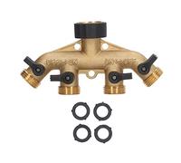 Distribuidor de agua 4 vías grifo latón jardín lavado coche | Cuerpo latón fundición integrada núcleo acero inoxidable mando TPR tapón hexagonal jardín manguera grifo exterior césped