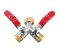 Distribuidor de agua de 2 vías, distribuidor de agua de 2 vías, distribuidor en Y de 3/4 pulgadas con 2 válvulas de paso separadas, distribuidor de agua de grifo, conector de agua de latón para casa