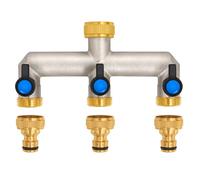 Distribuidor de agua de latón de 3 vías para 3 dispositivos/mangueras de jardín, 3 distribuidores de 3/4 pulgadas, adaptador de 1/2 pulgadas con válvula de bola para ajustar y cerrar el flujo de agua