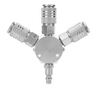 Distribuidor de aire comprimido de 3 vías Conector neumático, 1/4 '' F-NPT Manguera de aire Múltiple Acoplador rápido Conector Adaptador Divisor Plata
